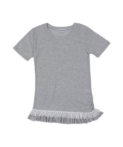 WHEN YOU MOVE Asymmetrical Shirred Frill Lace T-Shirt (3 Colors)
