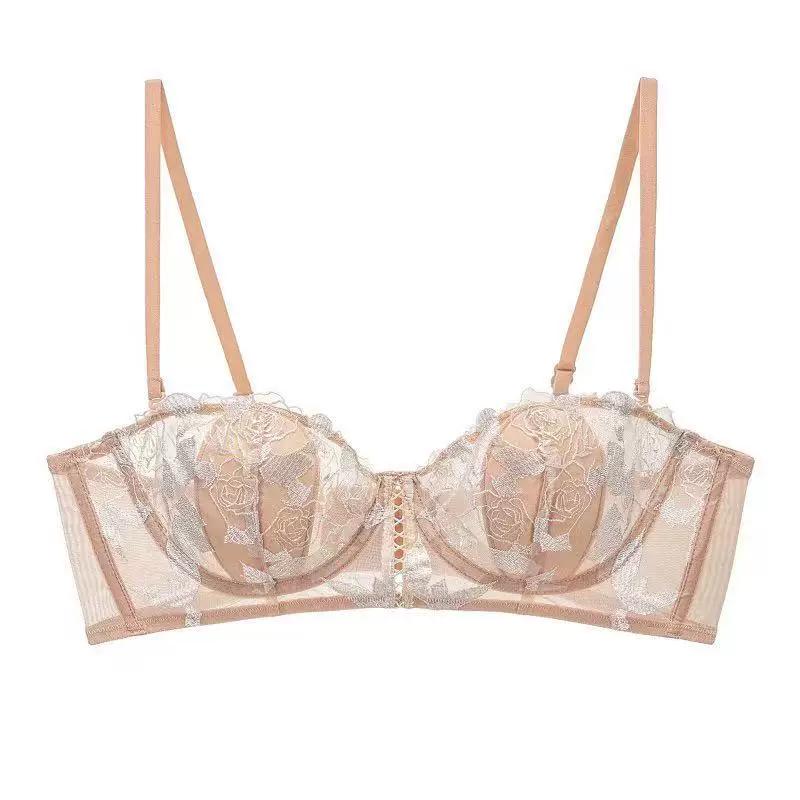 Conjunto de Sujetador Sexy para Mujer Francés, Conjunto de Lencería de Encaje Suave con Aro y Copas de Oreja de Conejo, Conjunto de Sujetador Reductor para Pecho Grande