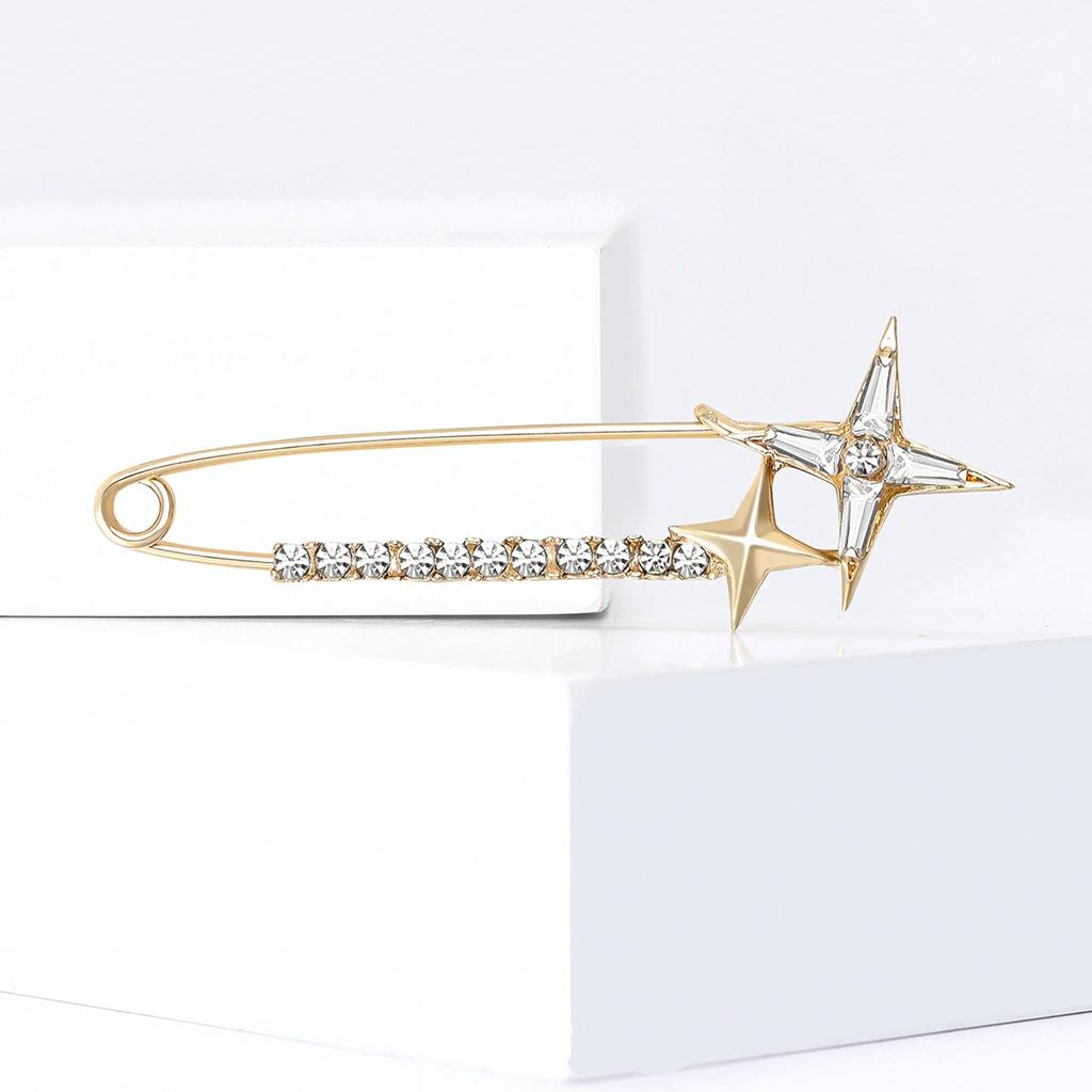 New Light Luxury Alloy Water Diamond Cross Star Pins Exquisite Versatile Women's Suit Coat Chest Flower Jewelry Pin