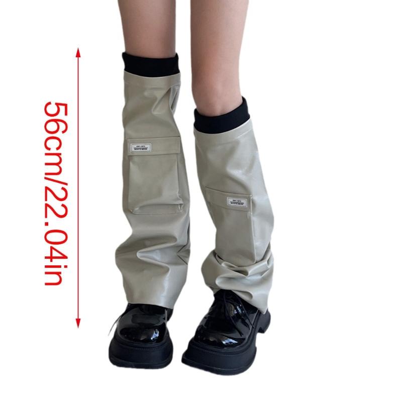 Womens PU Leathers Leg Warmers Long Leg Sleeve Socks Warm Adult Girls Boot Socks Party Casual Streetwear