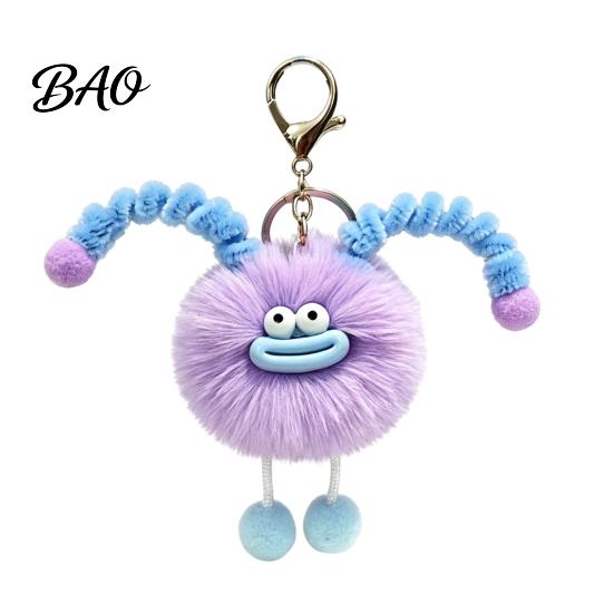 Schoolbag Accessories Sausage Mouth Creature Plush Keychain, Cartoon Fuzzy Ball Keyring Pendant, Bags Pendant Decorative Keychain for Handbags Purses