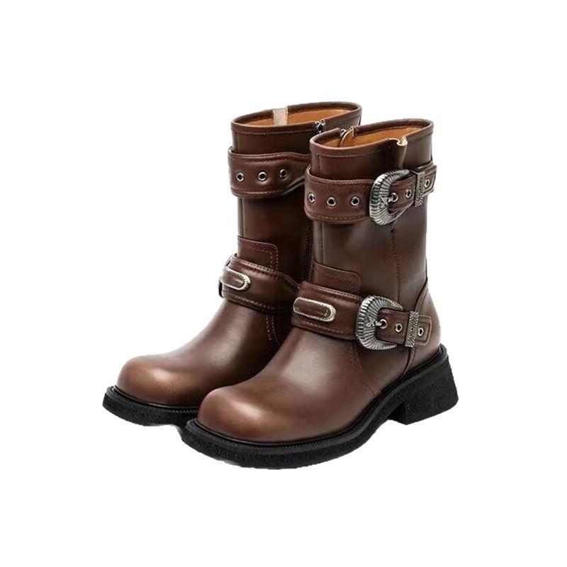 Nappaversion~ Maillard western korta stövlar dam läder mellanhöga retro Martin-stövlar mellanhöga stövlar lokomotivstövlar westernstövlar