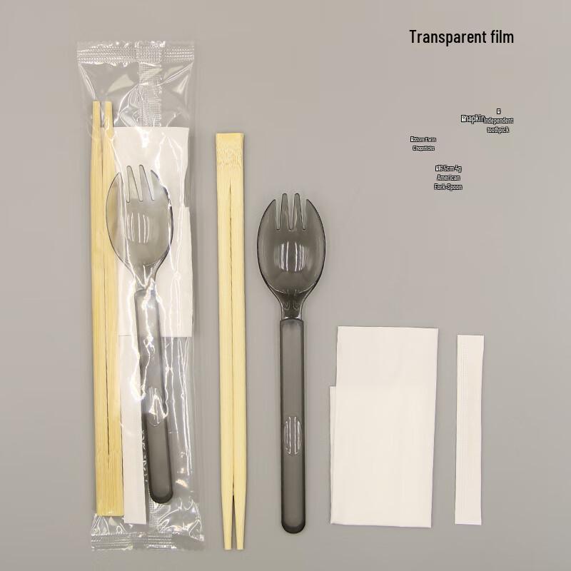 Disposable Plastic Spoon, Fork, and Chopsticks 4-Piece Set