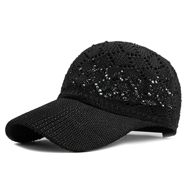 Women Hollow Crochet Baseball Cap, Breathable Knitted Sun Hat, Summer Outdoor UV Protection Trucker Cap Extended brim