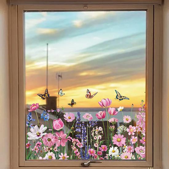 3 Pcs Flower Wall Decals Watercolor Wildflower Grass Butterflies Wall Stickers Peel And Stick Wall Art Decor for Girls Bedroom