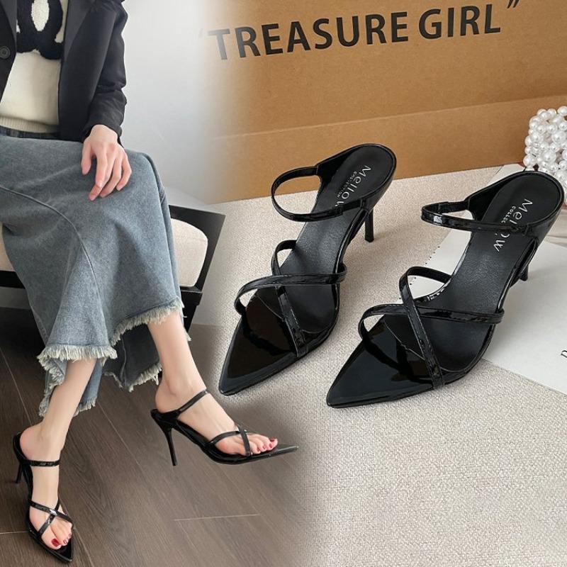 Mode Sommar Nya Sexiga Fjäder Dam Tofflor Höga Klackar Päls Stilett Spetsig Tå Mules Dam Slides Skor Ytmtloy Zapatillas Mujer Casa