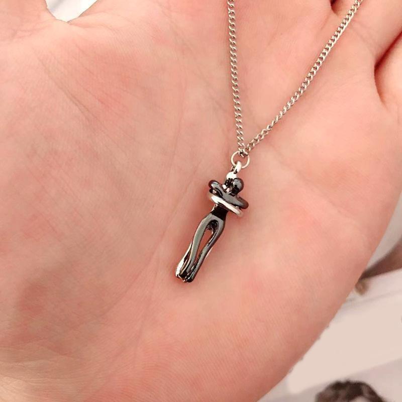 Romance Couple Embrace Necklace Unique Chain Necklace Symbolizing Love and Intimacy Metal Texture for Various Occasion
