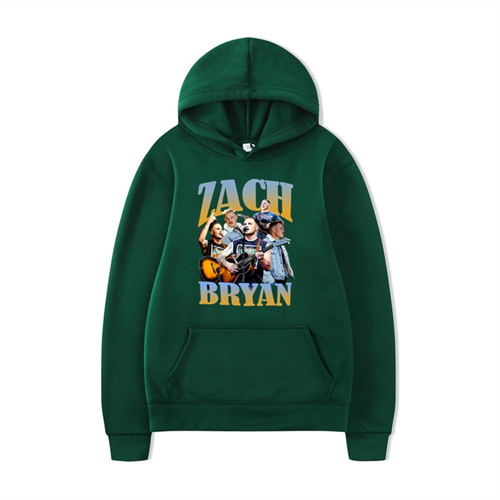 Zach Bryan Hoodie – Unisex Black Fleece Lined Sweatshirt, Text & Vintage Guitar Collage Print, Country Music Fan Streetwear Pullover