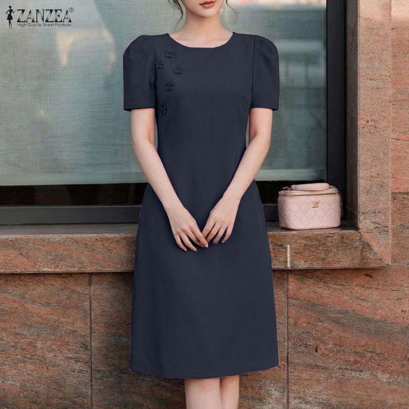 ZANZEA Abito estivo casual da donna con scollo rotondo e maniche corte