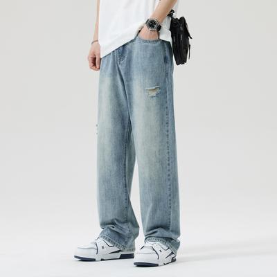Spring and Summer Japanese Street Men's Loose Straight High Street Retro Jeans Trousers
