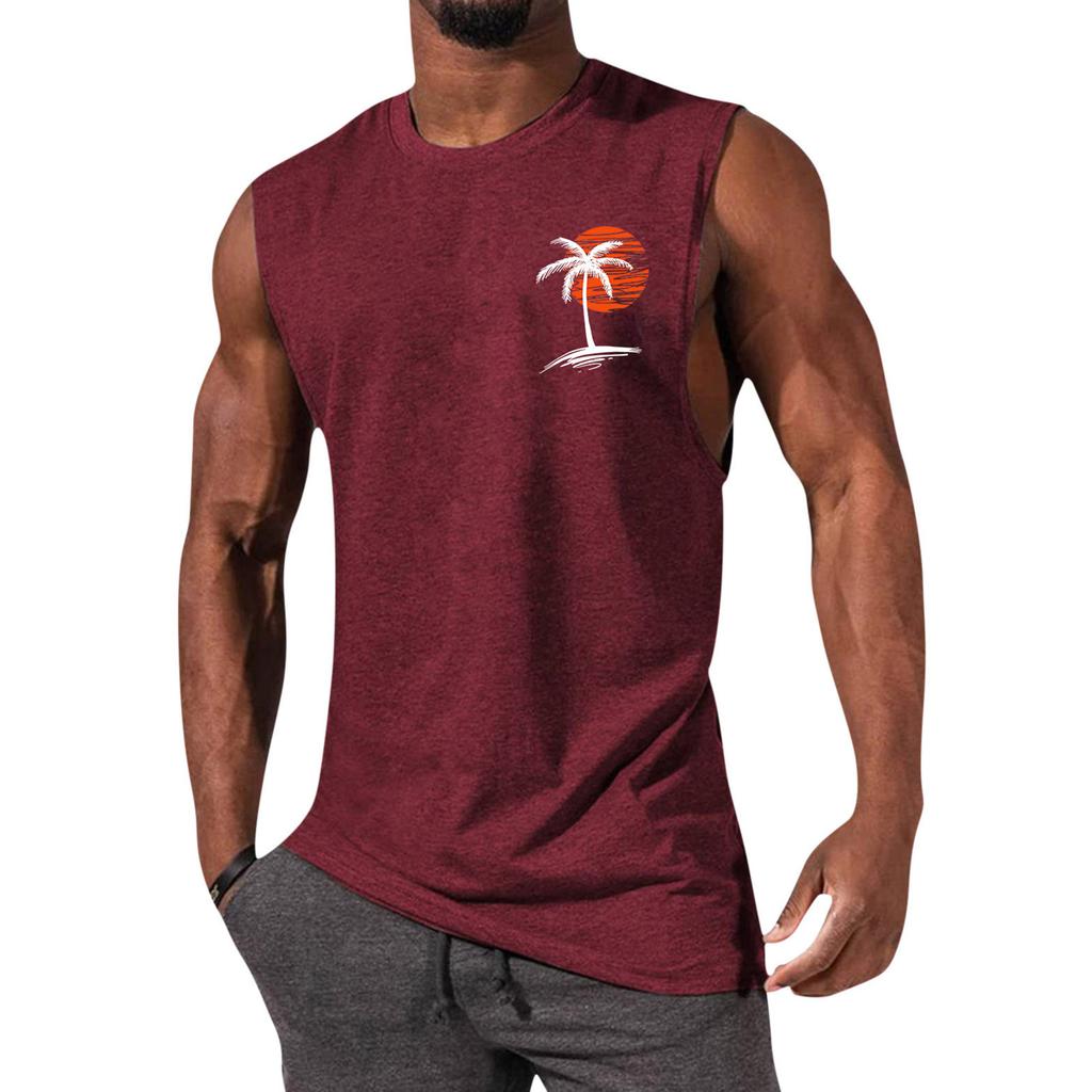 Men's Printed Round Neck Distressed Top Casual Comfort Vest