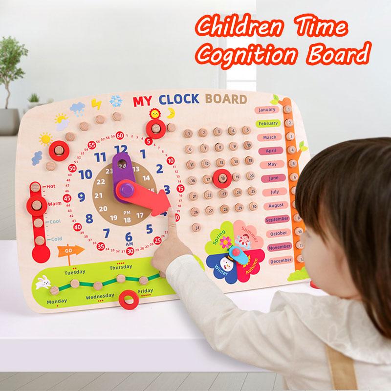 Children Calendar Clock Wooden Toys Montessori Parish Learning Time Activity Set Season Date Cognitive Learning Games for Kids