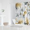 1Pc Floral Shower Curtain With White Hibiscus And Gold Foil Design, Polyester Fabric, Machine Washable, Suitable For Bathroom