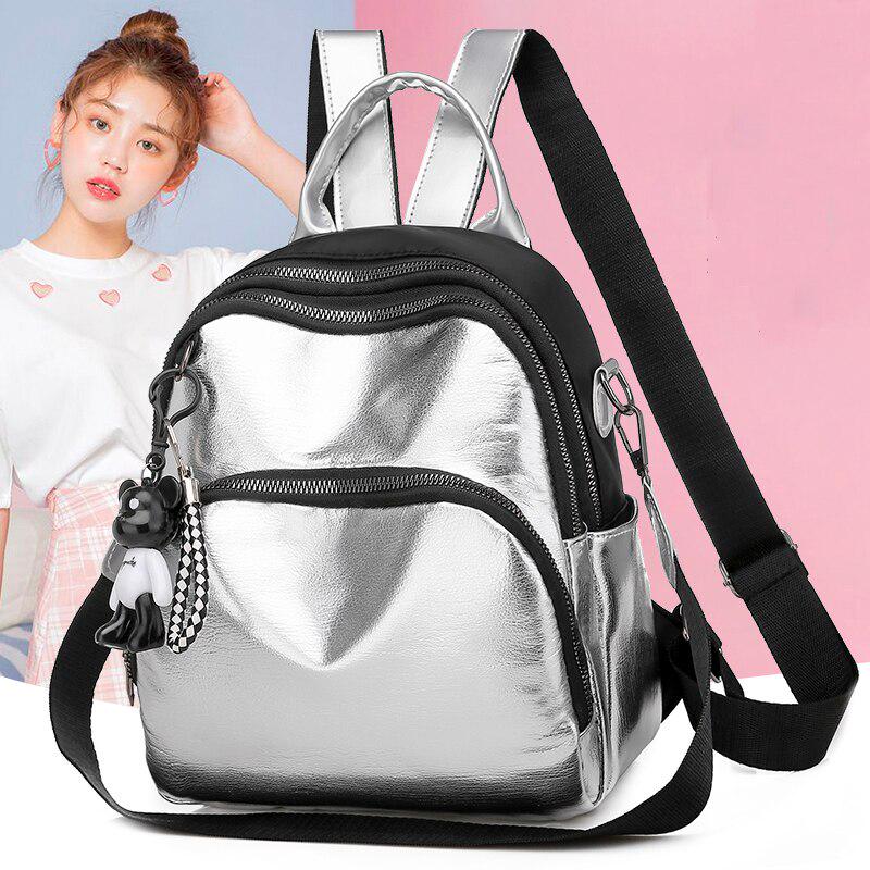 Silver Korean Ladies Backpack Women Bags Soft Leather Bagpack Travel