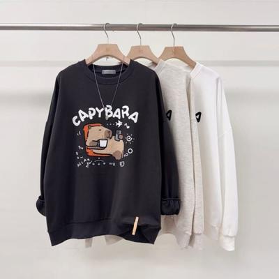 Mizqz Unisex Capybara Printing Oversized Long Sleeve Sweatshirt