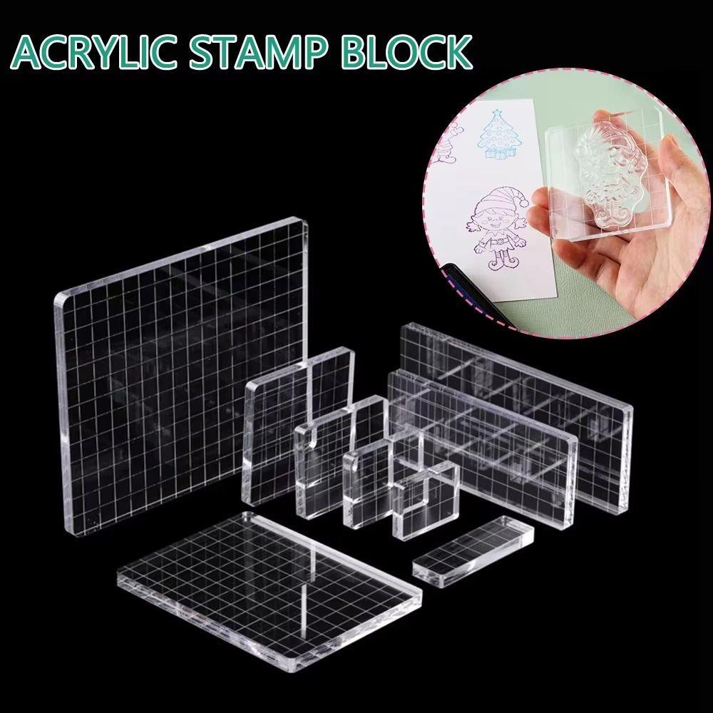 6Pcs with Grid Lines Clear Stamping Tools Clear Stamp Display Block Photo Album Decorative