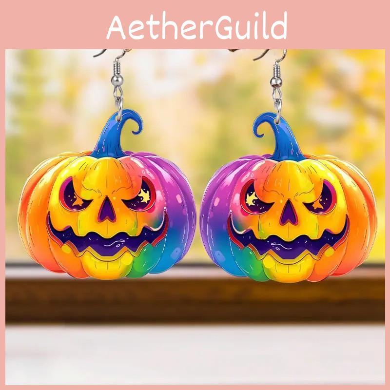 Themed Creative Halloween Colorful Pumpkin Pattern Women Earrings Acrylic