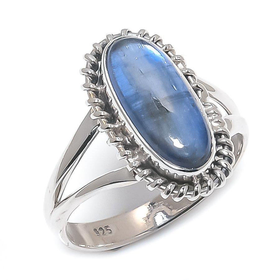 Natural Blue Kyanite Gemstone Handmade 925 Solid Silver Jewelry Ring Size 7 m2K73