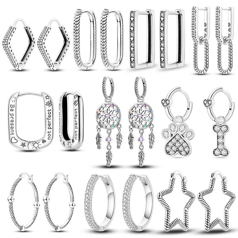 Silver Plated Woman Hoop Earring Simple Pendientes Eardrop U Shape Original  Earring Jewelry Gift
