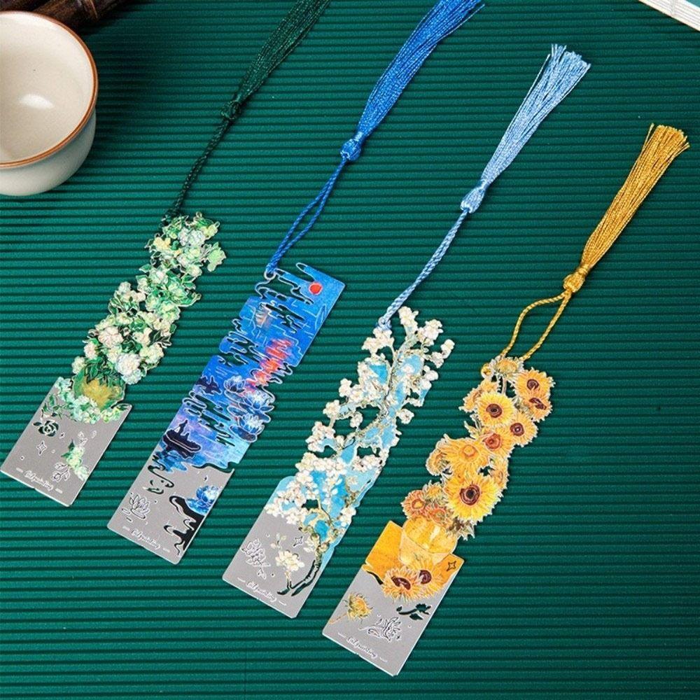 Tassel Pendant Reading Book Clip Sunflower Oil Painting Bookmarks  School Office Supplies
