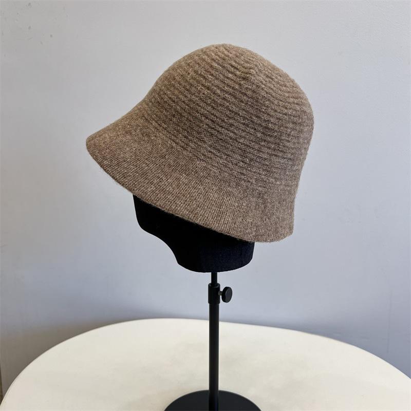 Korean Version Simple Retro Bucket Hat Women Japanese Warm Solid Knitted Fishmen Caps Female Casual Outdoor Hat Autumn Winter