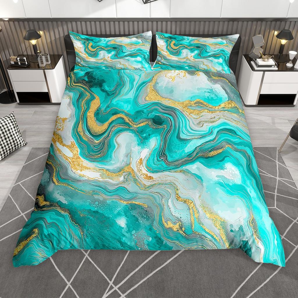 Homewish Chic Marble Duvet Cover Set, Aesthetic Watercolor Artwork Comforter Cover Set, Colorful Marbling Bed Set