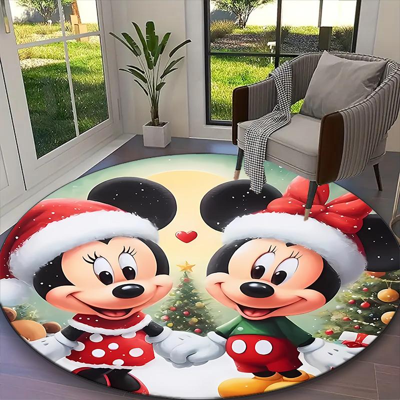 Mickey And Minnie Blue Red Floral Carpet, Non-slip Office Chair Rug, Digital Print Home Round Rug, Unique Festival Decorations