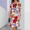 Elegant Women Short Sleeve Fashion 3d Print Midi Dress Plus Size Beach Clothing
