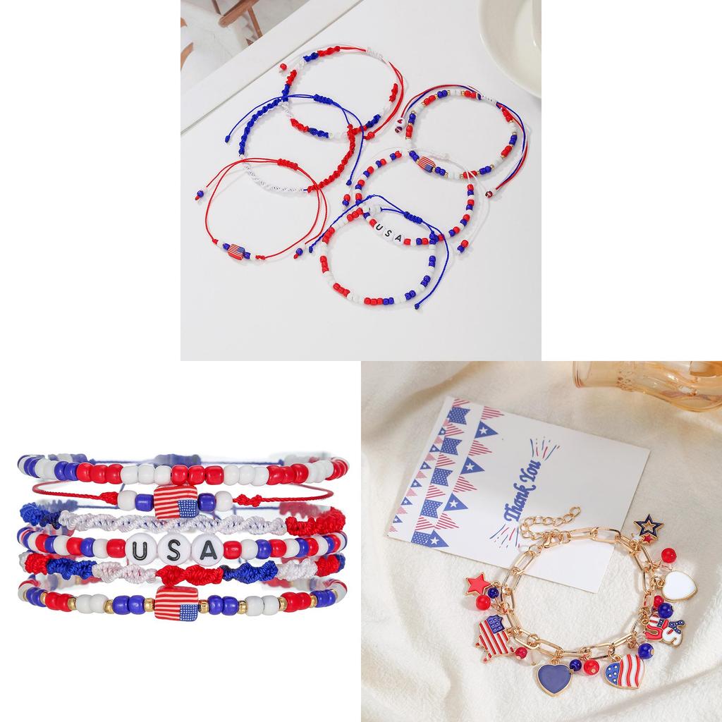 Usa Flag Beaded Bracelet Handmade Geometric Jewelry For Independence Day Celebrations