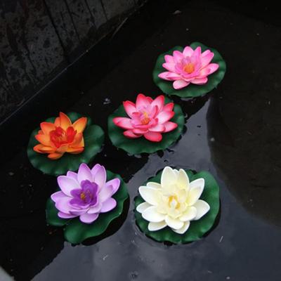 Artificial Floating Foam Lotus with Water Lily Pad Flower Lifelike Floral Ornanment for Home Garden Pond Decor Assorted Colors
