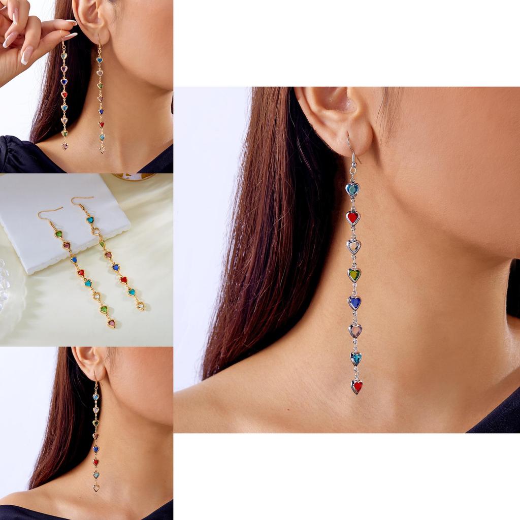 Spring Heart Themed Long Dangle Earrings With Tassels And Electroplated Finish For Girls