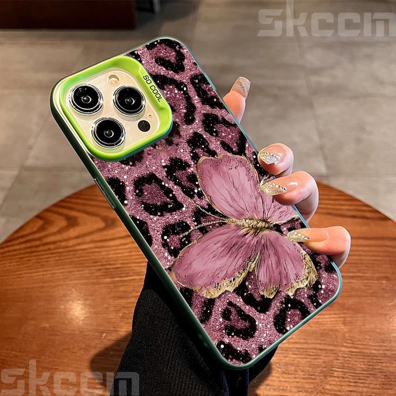 Luxury Butterfly Leopard Print Phone Case For iPhone 16 16E 15 14 13 12 11 Pro Max X XS XR 7 8 Plus SE Shockproof Hard Cover
