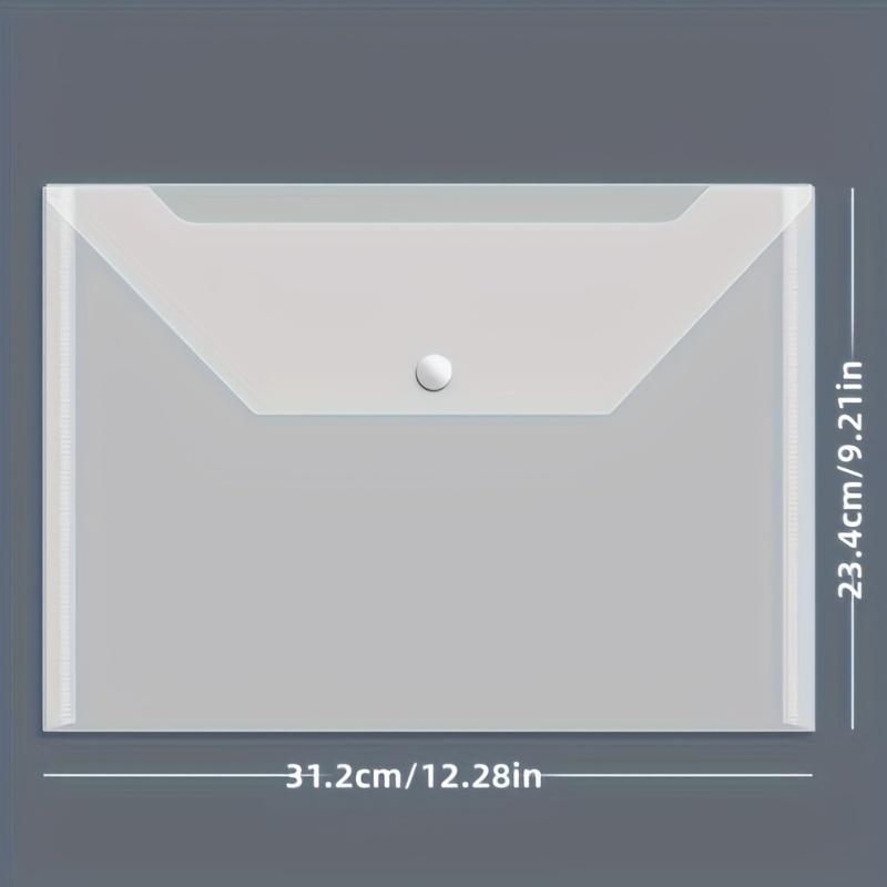 20pcs Transparent Waterproof Reusable Envelope Folder with Buttons, A4 Size, Thickened Plastic Material for School Office Suppli