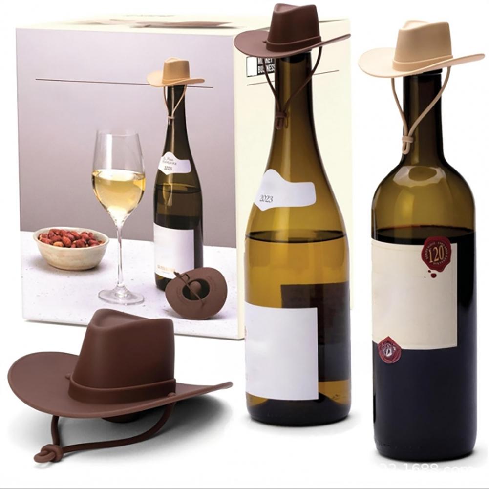 1/2/3Pcs Cowboy Hat Wine Stoppers Silicone Bottle Toppers Air-Tight Seal Reusable Wine Corks Fits Standard Champagne Bottles