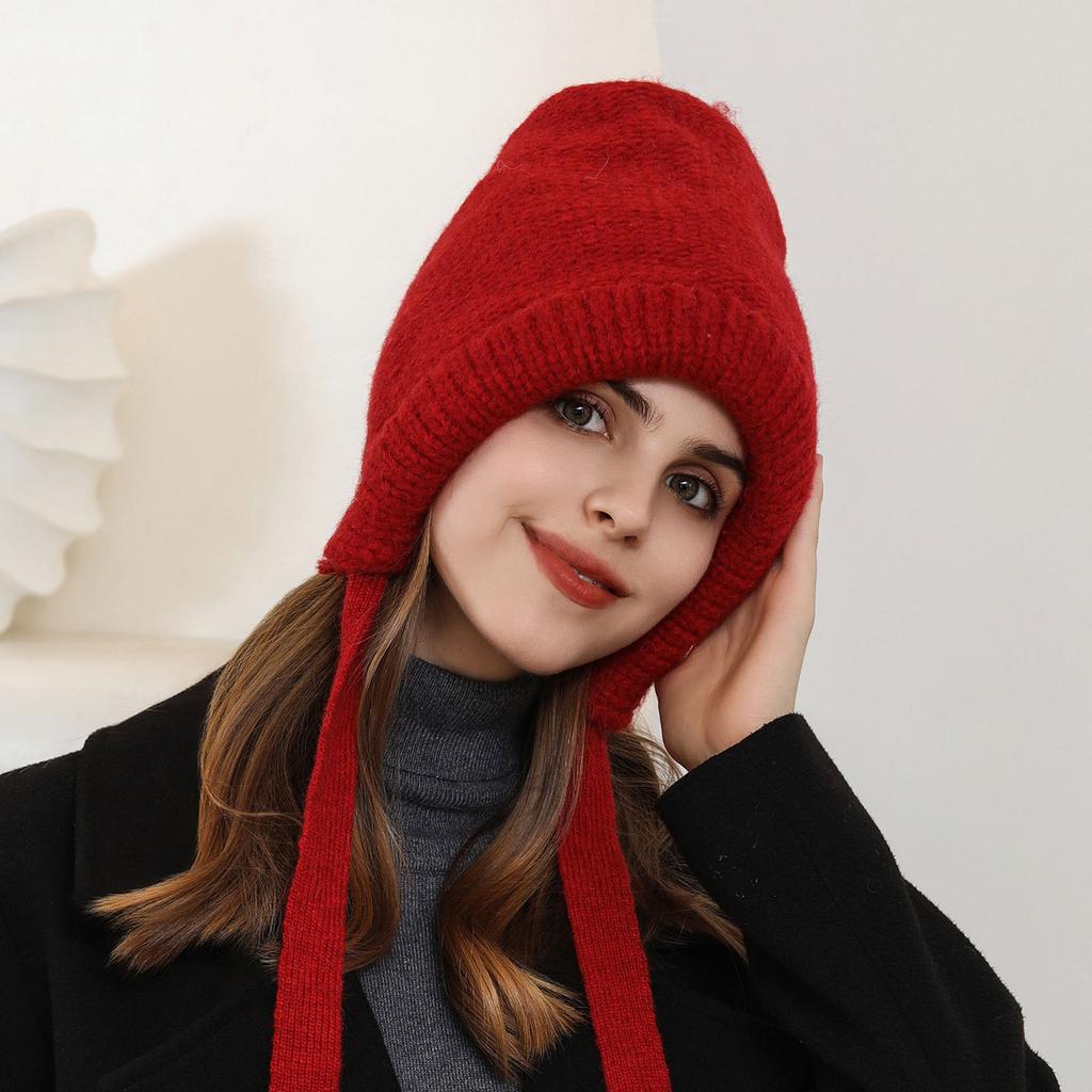 New autumn and winter cold-proof thickened warm ear protection wool hat versatile casual big head circumference showing small face knitted hat