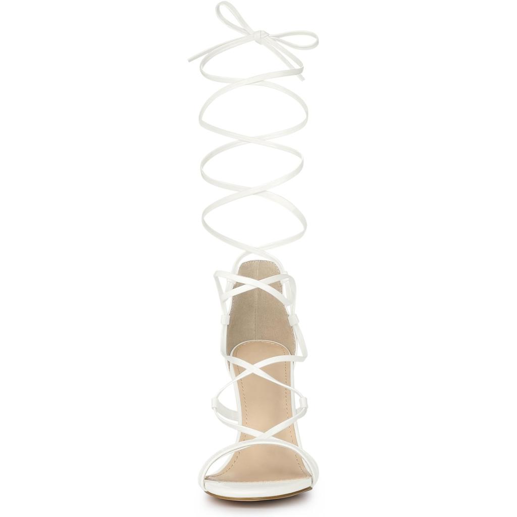 Allegra K Lace-Up Sandals with Stiletto Heels, White, Size 24.5cm