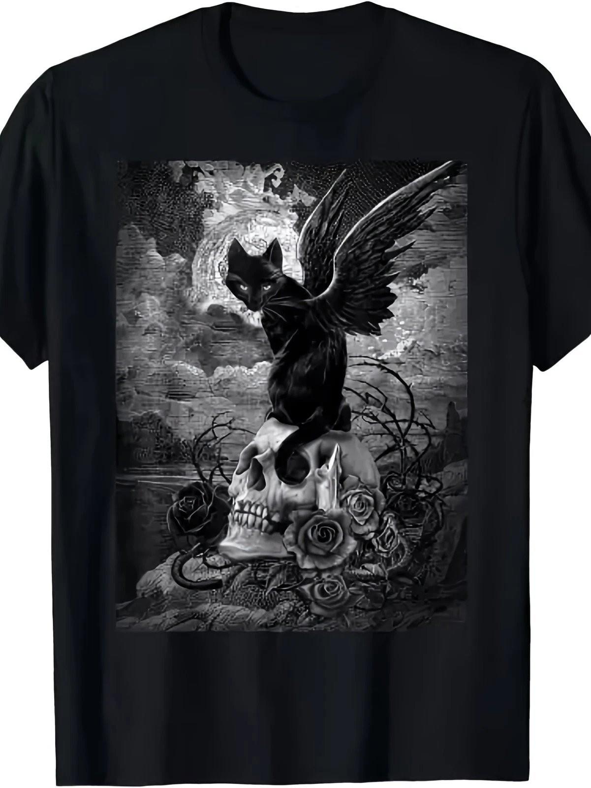 Evil Cat Bat Skull Gothic Witch Halloween Graphic Tee Unisex Cotton XXXXL