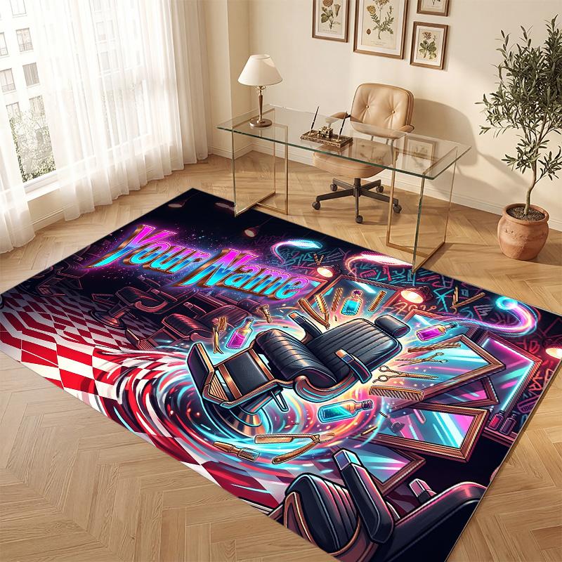 Neon Colorful Theme Soft Crystal Velvet Rug Custom Name & Text Print Non Slip Floor Rug for Bedroom Living Room