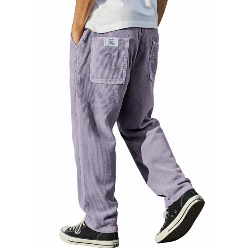 Mens Relaxed Fit Straight Leg Corduroy Pants With Embroidery Detail Casual Trousers 2026