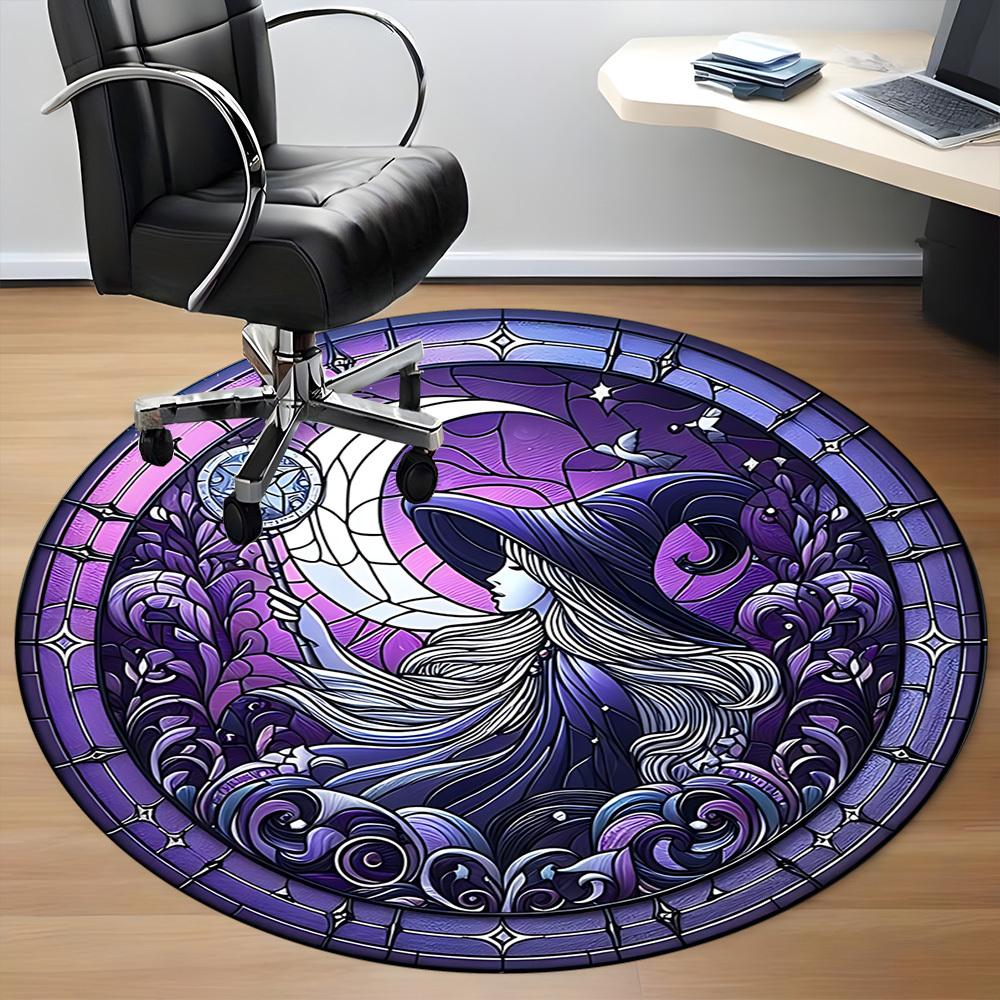 1PC Moon Witch Office Round Area Rug, Indoor Mat Suitable ForOffice, Under Office Chairs Bedroom Living Room Home Decor, Room Deco, D144