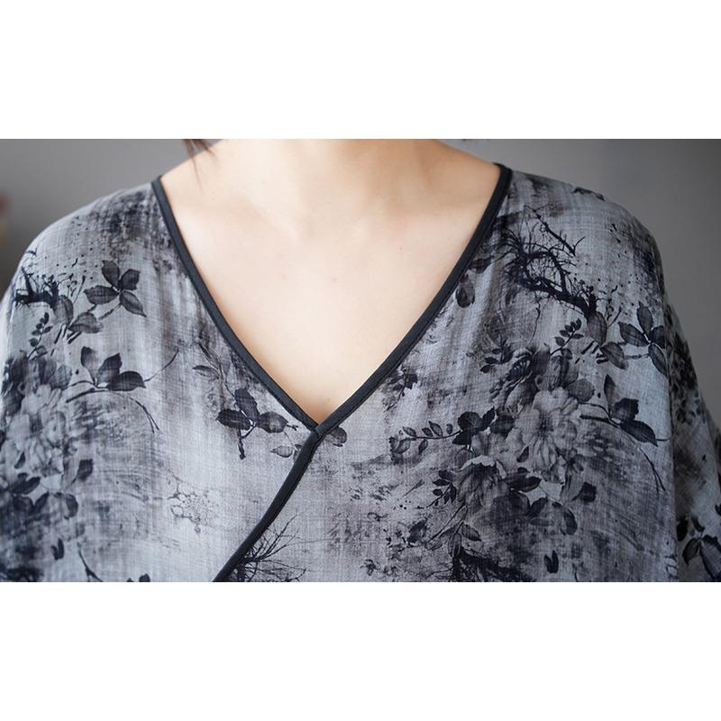 DIMANAF 2025 Plus Size Summer Women Basic Dress Vintage Printing Casual Loose Spliced Long Dress Maxi