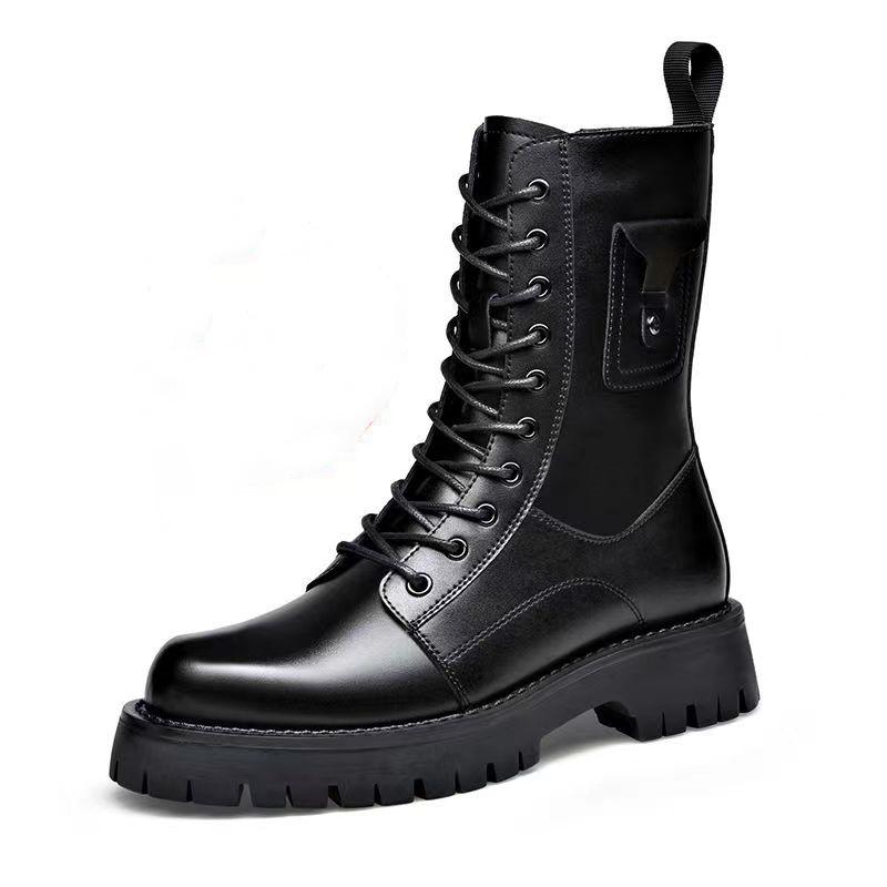 Mode Herrenmode hohe Motorradstiefel echtes Leder Schuhe Cowboy Plateau Stiefel Bühne Nachtclub Herbst Winter lang Knigth Stiefel