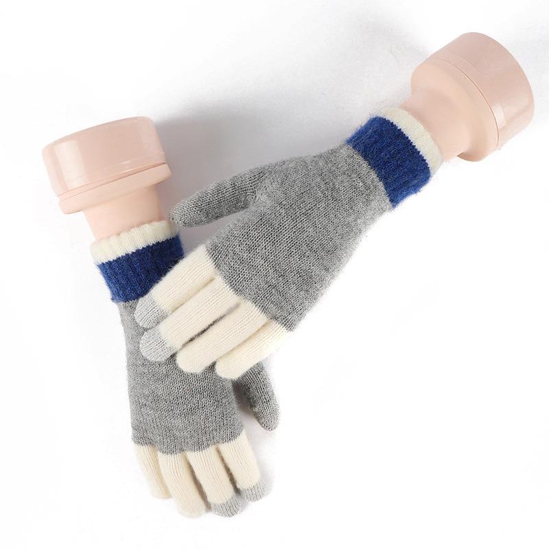 Adult Wool Thermal Gloves Winter Outdoor Cold Gloves Wind Versatile Contrasting Knitted Gloves Women