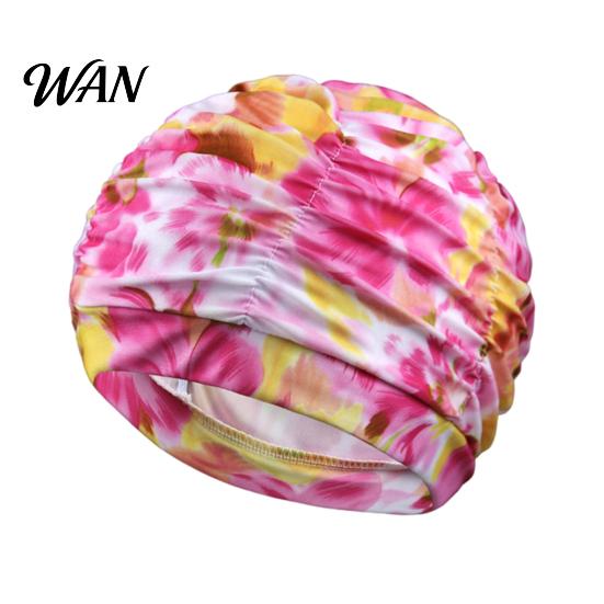 Cloth Swim Cap Swimming Pool for Women, Breathable Colorful Ruffle Large Head Cap, Elastic Ear Protection Short Long Hair Bathing Hat