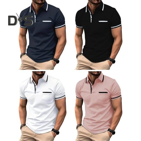 Pánská letní košile s krátkým rukávem, slim fit, jednobarevná, knoflíková, s límečkem, náprsní kapsou, měkká, prodyšná, přes hlavu, ležérní, business top, golf, tenis