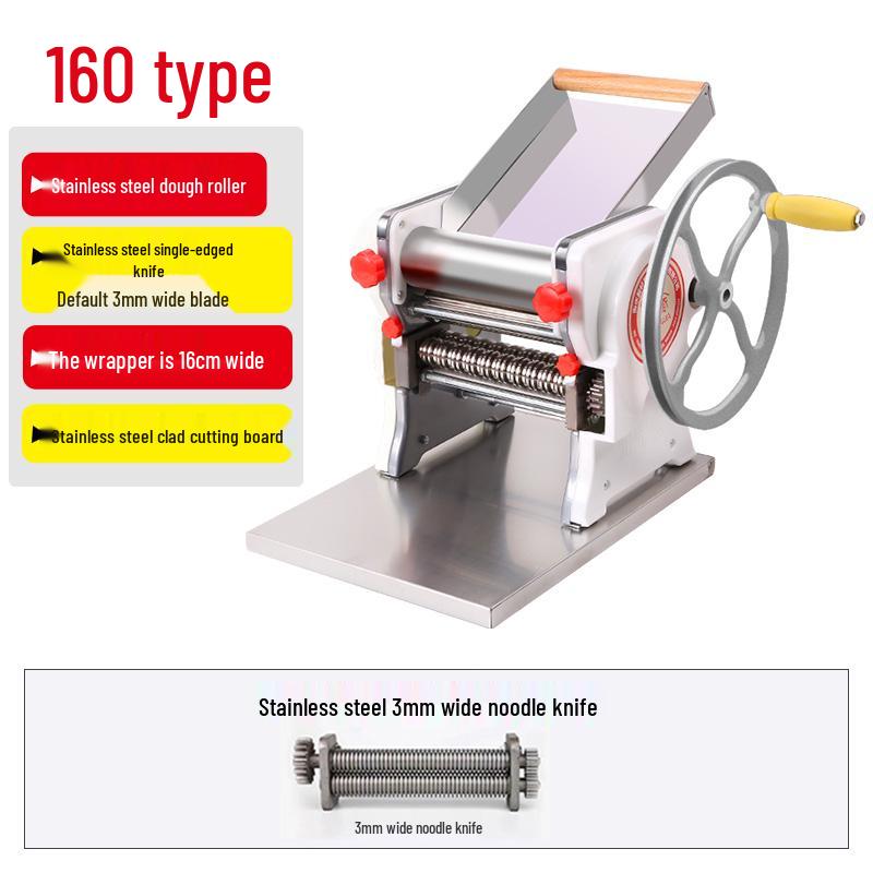 Compact Household Manual Noodle & Pasta Maker with Dumpling Wrapper Roller and Hand Crank, Stainless Steel
