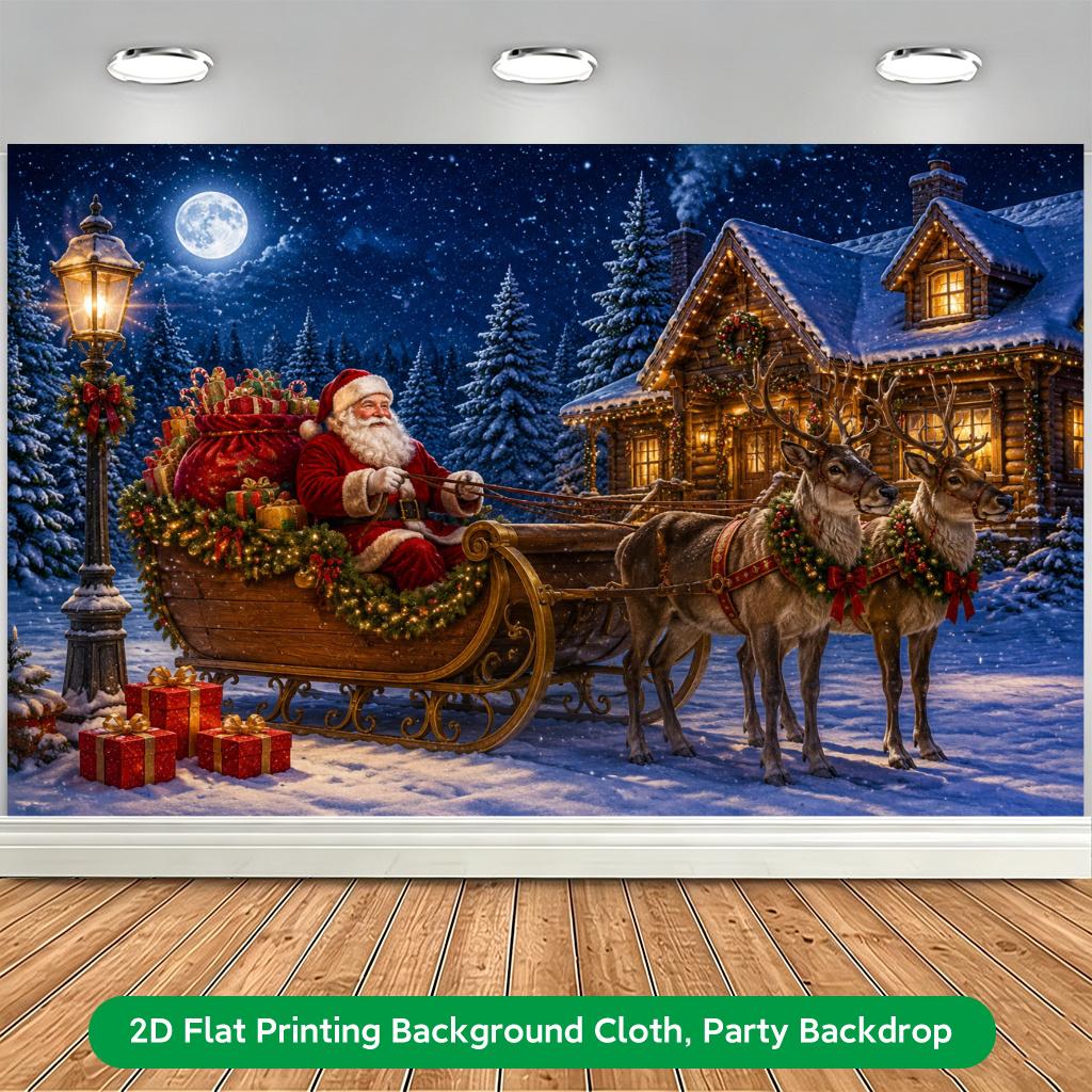 1Pcs Night Santa Sleigh Ride Decoration Background Winter Backdrop For Photo Studio Photo Booth Party