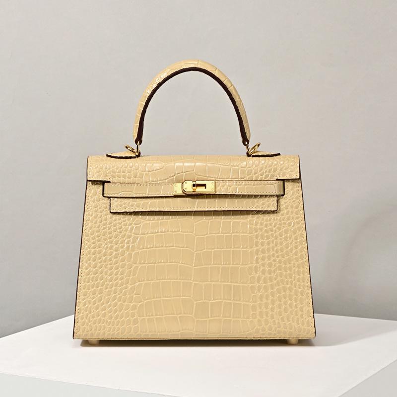 Matte Crocodile Pattern Genuine Leather Kelly Bag - Versatile Handbag, Shoulder, and Crossbody Style