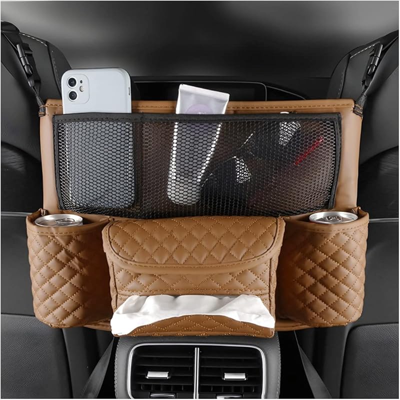 XINLIYA Car Handbag Holder Between Seats, PU Leather Multi-Pocket Large Capacity Purse Holder, Auto Net Bag Barrier Of Backseat Pet Kids, Car Seat