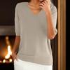Women's Sweater T-Shirt Short Sleeve Knitted Tops Pullover V-Neck Sweater Lightweight Casual Color Sweater Elegant Spring Summer Tops
